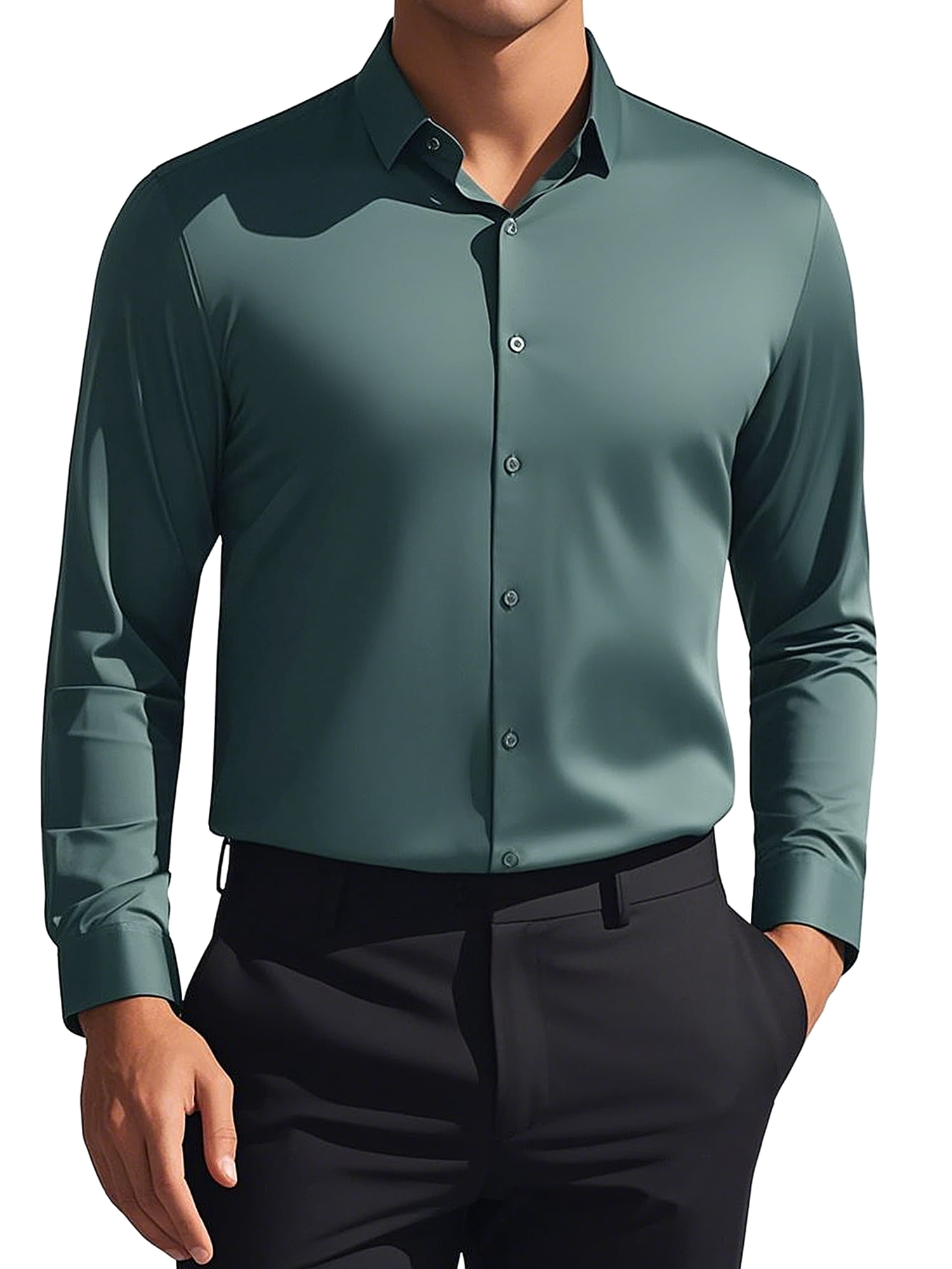 DARING DIVA Men's Soft Long Sleeve Button Down Business Formal Dress Shirt S Green