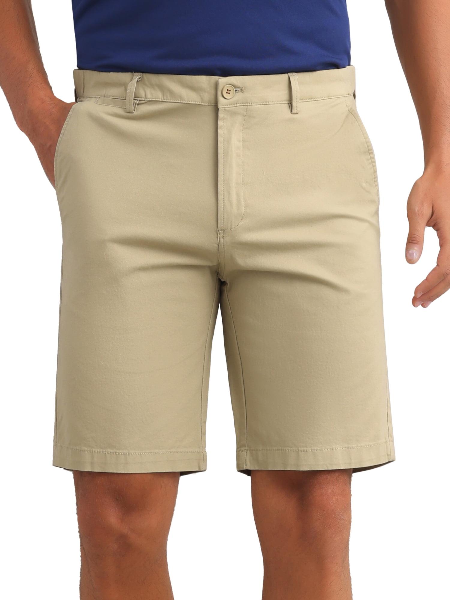 DARING DIVA Men's Solid Button Flat Front Zipper Formal Chino Dress Shorts 34 Khaki