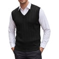 thumbnail image 1 of DARING DIVA Men's Solid Cable Knit V-Neck Ribbed Pullover Sweater Vest M Black, 1 of 7
