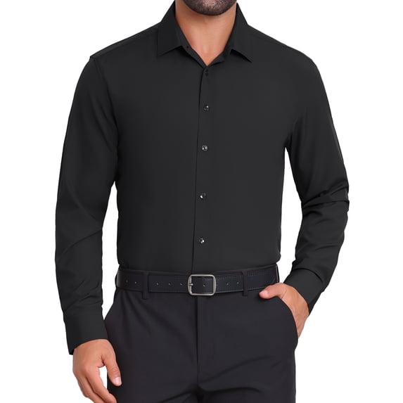DARING DIVA Men's Solid Color Button Down Long Sleeves Stretch Shirts M Black