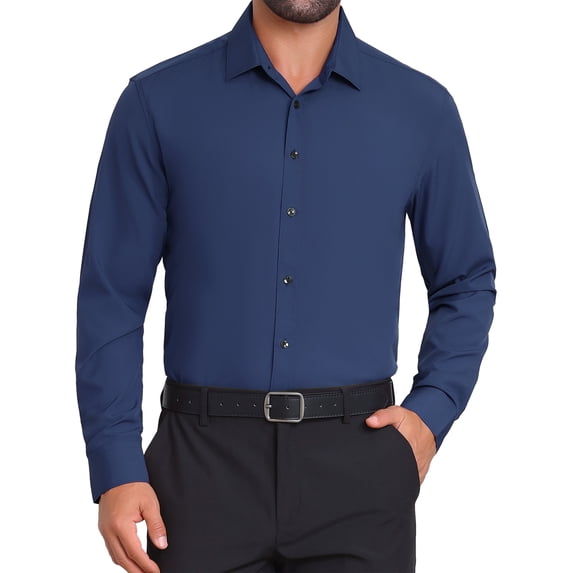 DARING DIVA Men's Solid Color Button Down Long Sleeves Stretch Shirts XL Navy Blue