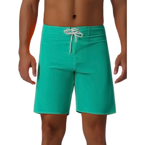DARING DIVA Men's Solid Color Drawstring Waist Board Shorts 28 Green