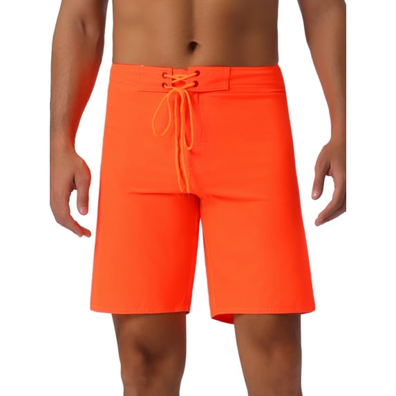 DARING DIVA Men's Solid Color Drawstring Waist Board Shorts 34 Orange