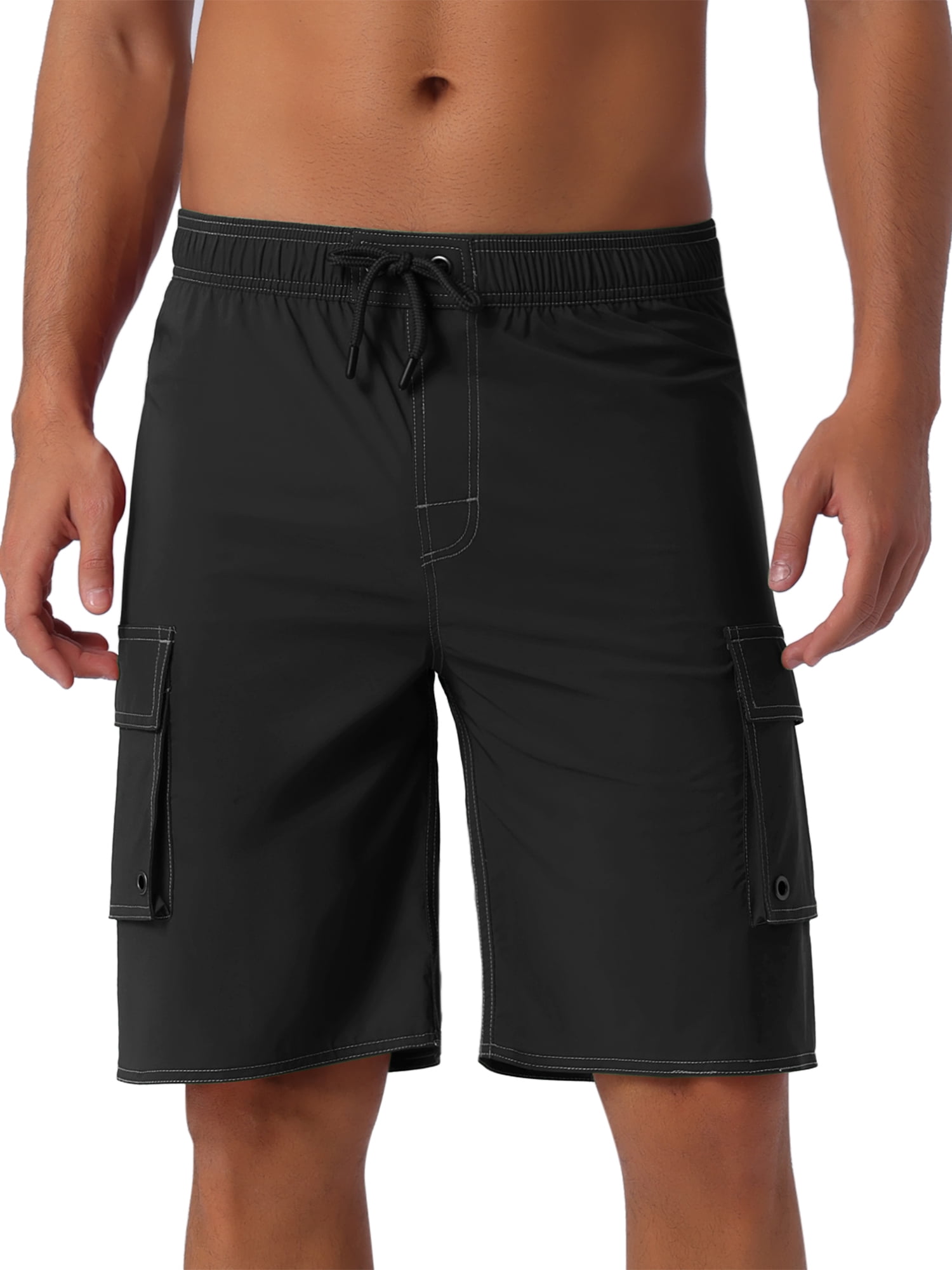 DARING DIVA Men's Solid Color Side Pockets Lining Summer Board Shorts 28 Black