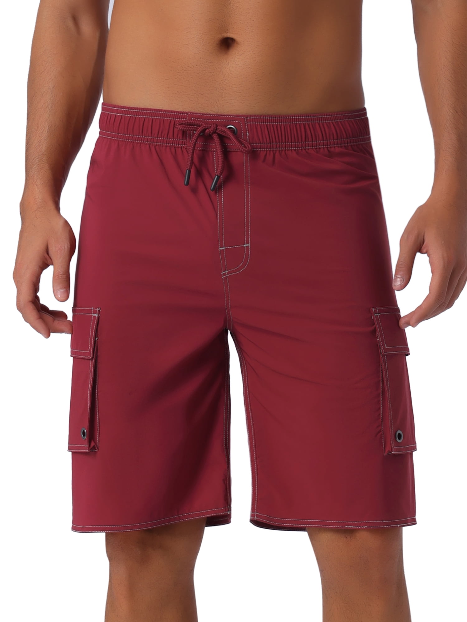 DARING DIVA Men's Solid Color Side Pockets Lining Summer Board Shorts 28 Red