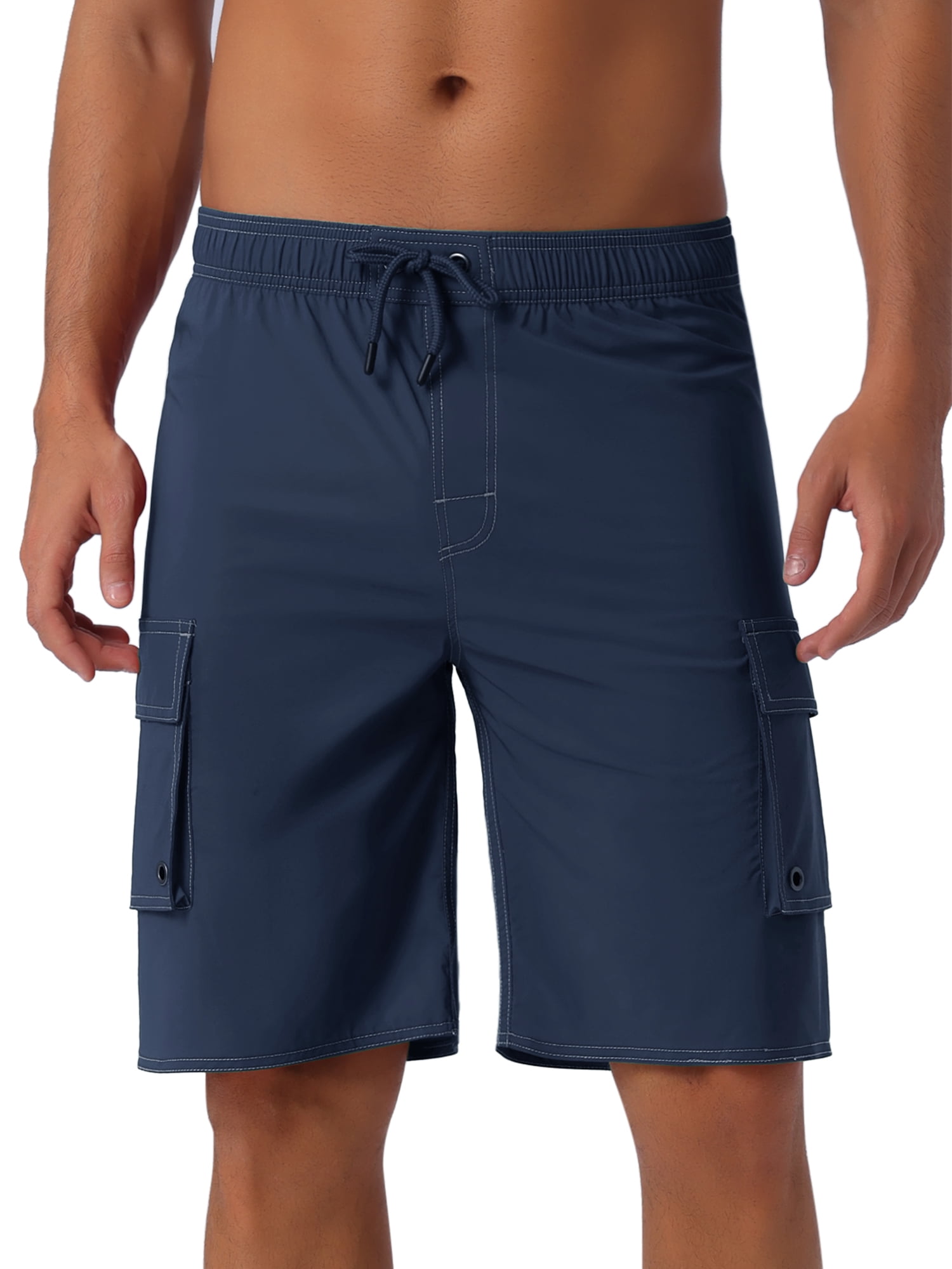 DARING DIVA Men's Solid Color Side Pockets Lining Summer Board Shorts 30 Navy Blue