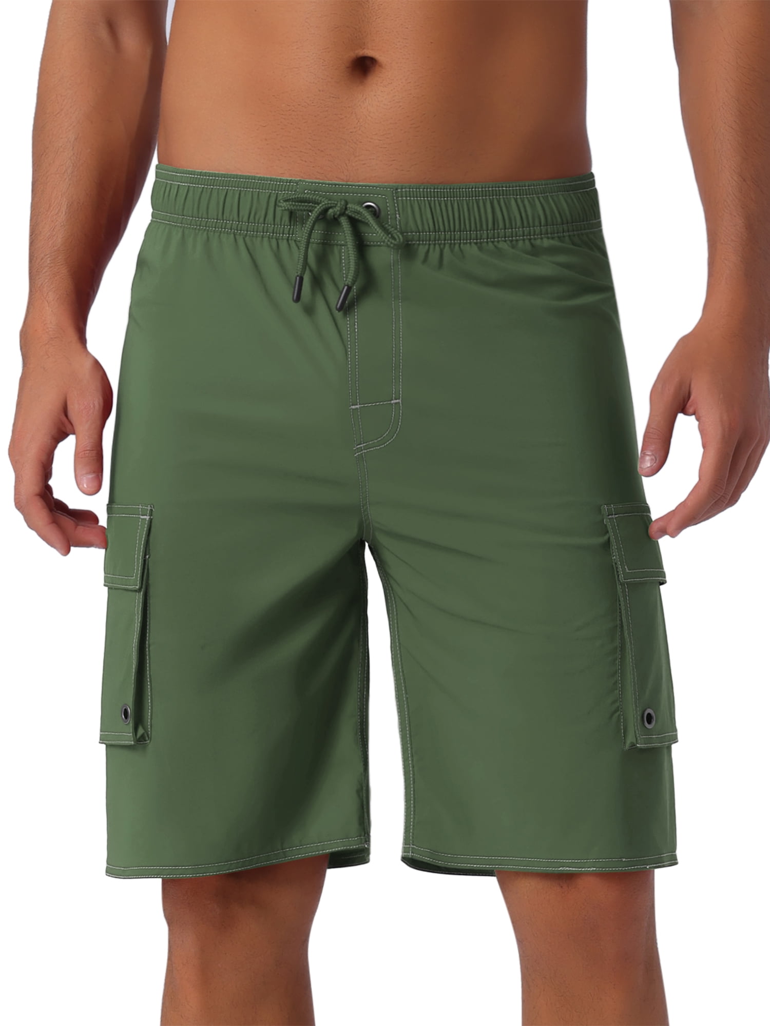 DARING DIVA Men's Solid Color Side Pockets Lining Summer Board Shorts 30 Olive Green