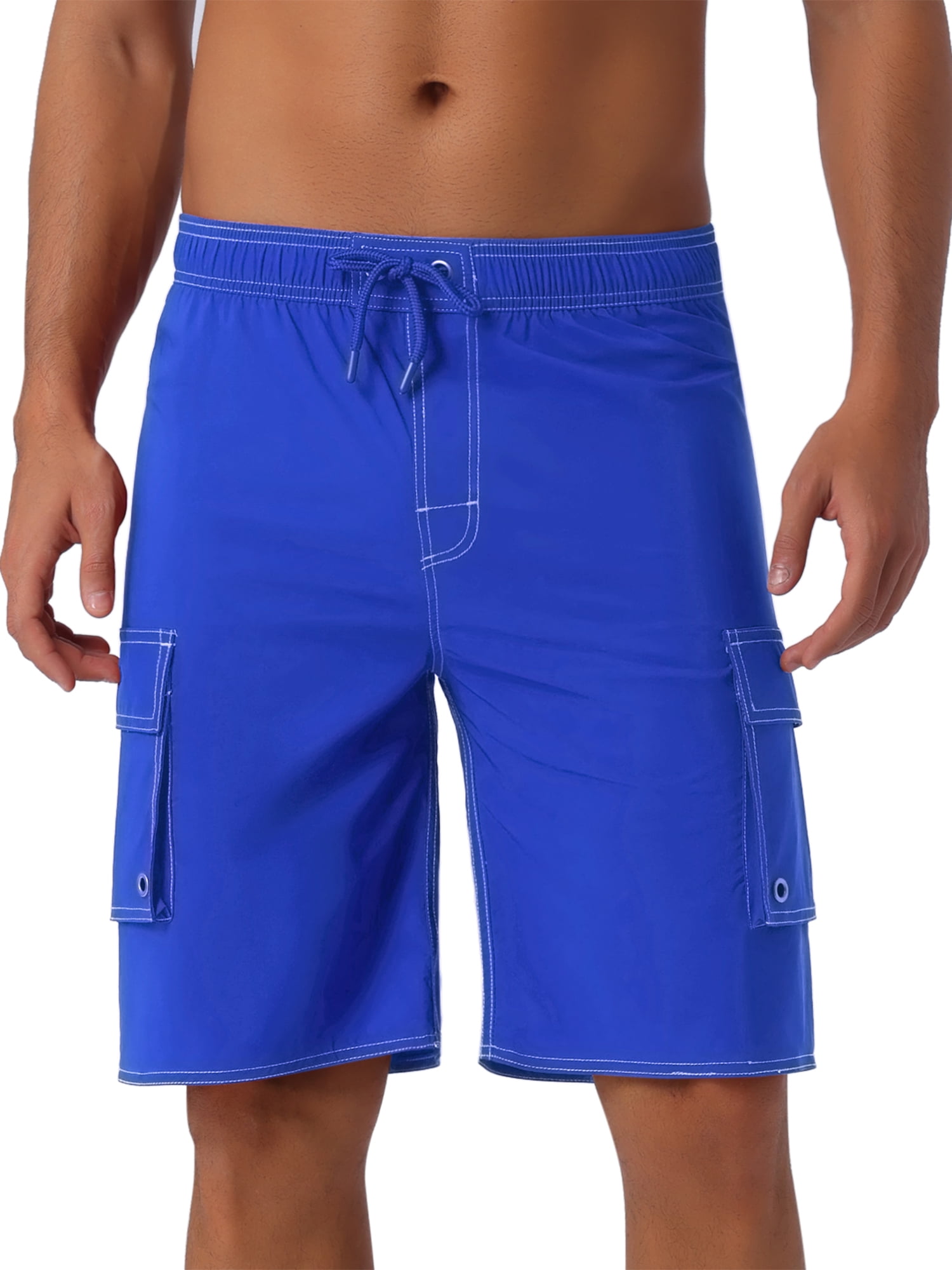 DARING DIVA Men's Solid Color Side Pockets Lining Summer Board Shorts 32 Blue