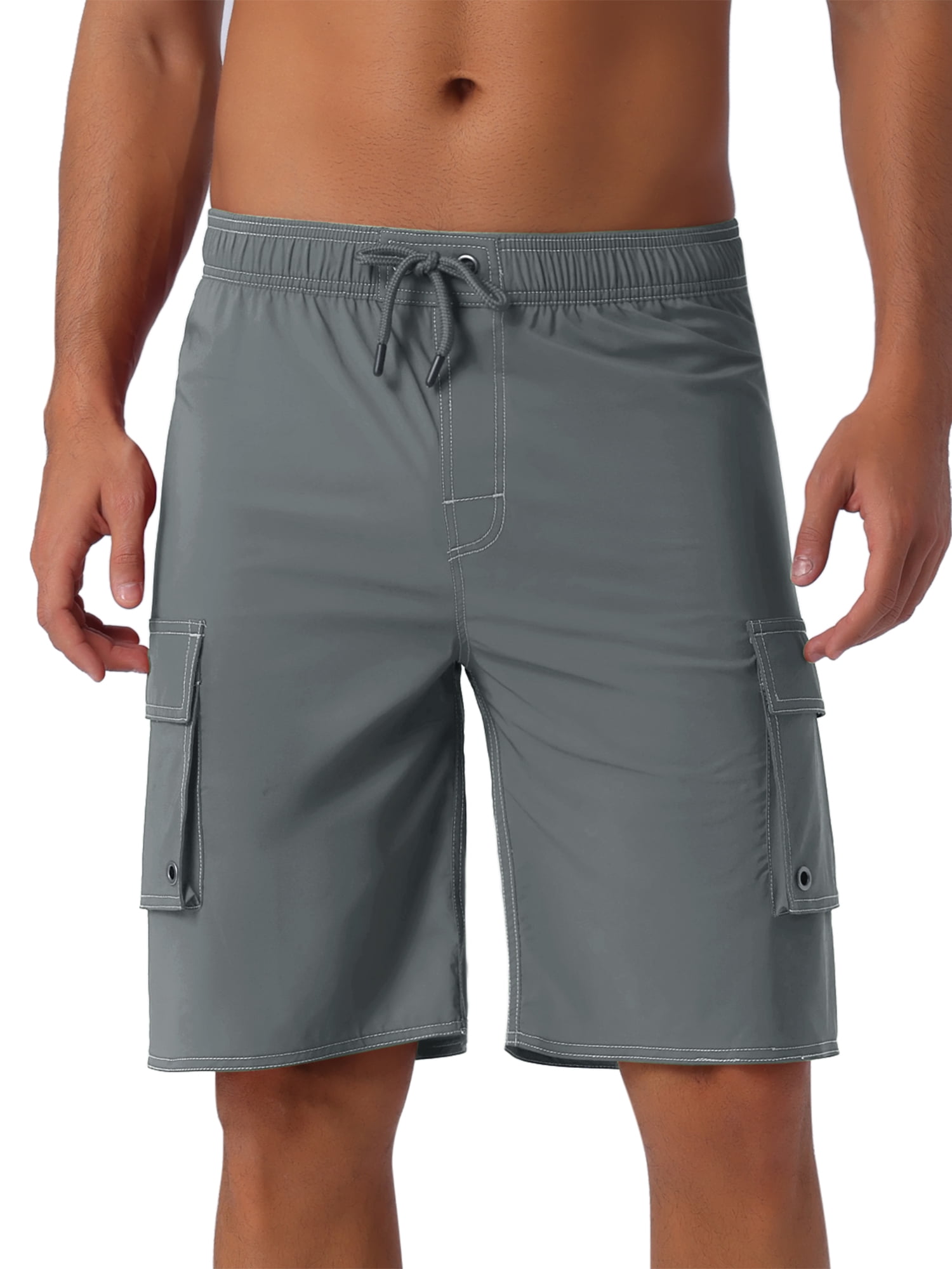 DARING DIVA Men's Solid Color Side Pockets Lining Summer Board Shorts 32 Gray