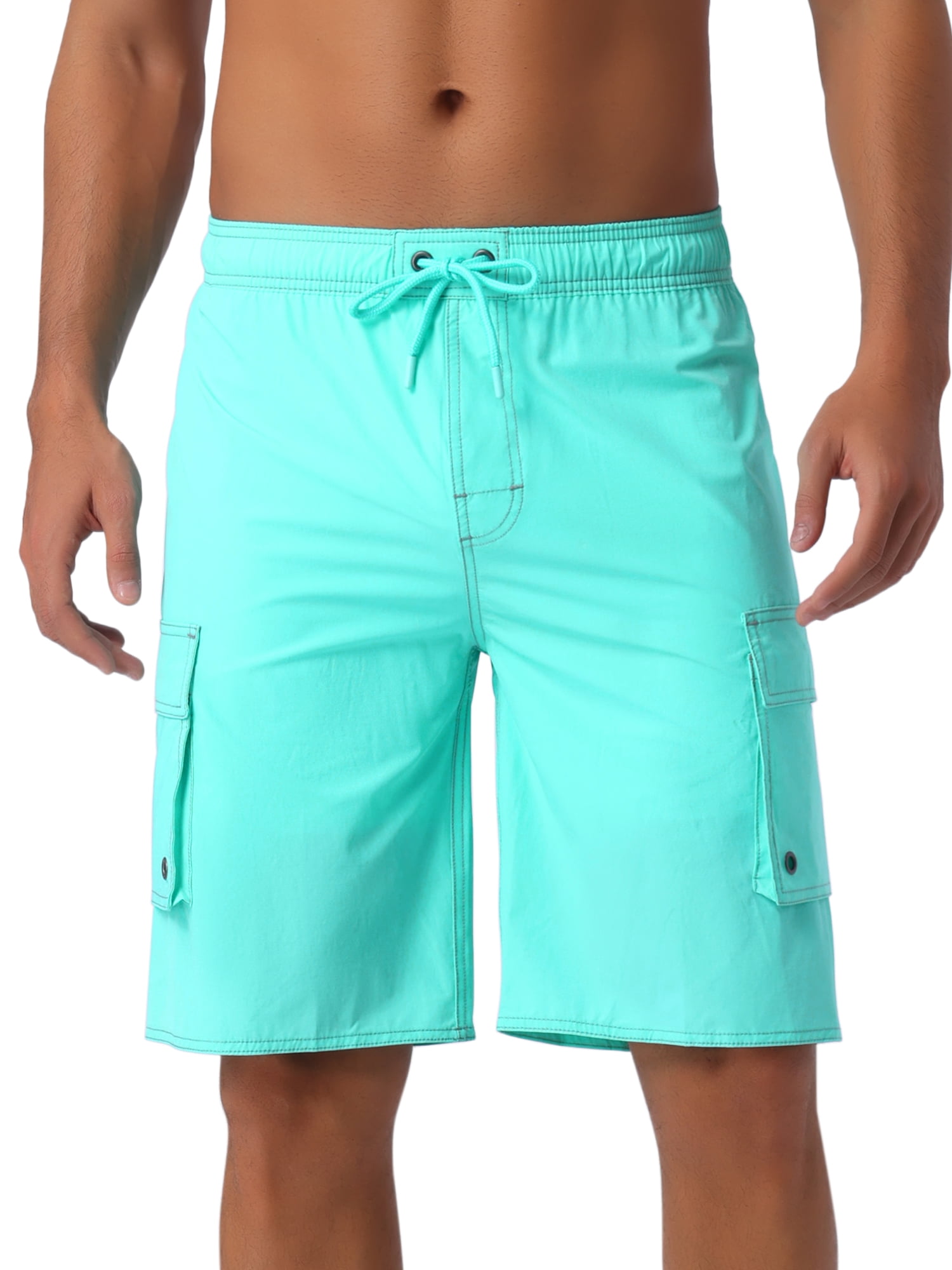 DARING DIVA Men's Solid Color Side Pockets Lining Summer Board Shorts 32 Light Green