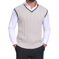 thumbnail image 1 of DARING DIVA Men's Solid Color V-Neck Sleeveless Cable Knitted Sweater Vest M Beige, 1 of 7