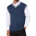 thumbnail image 1 of DARING DIVA Men's Solid Color V-Neck Sleeveless Cable Knitted Sweater Vest M Navy Blue, 1 of 7