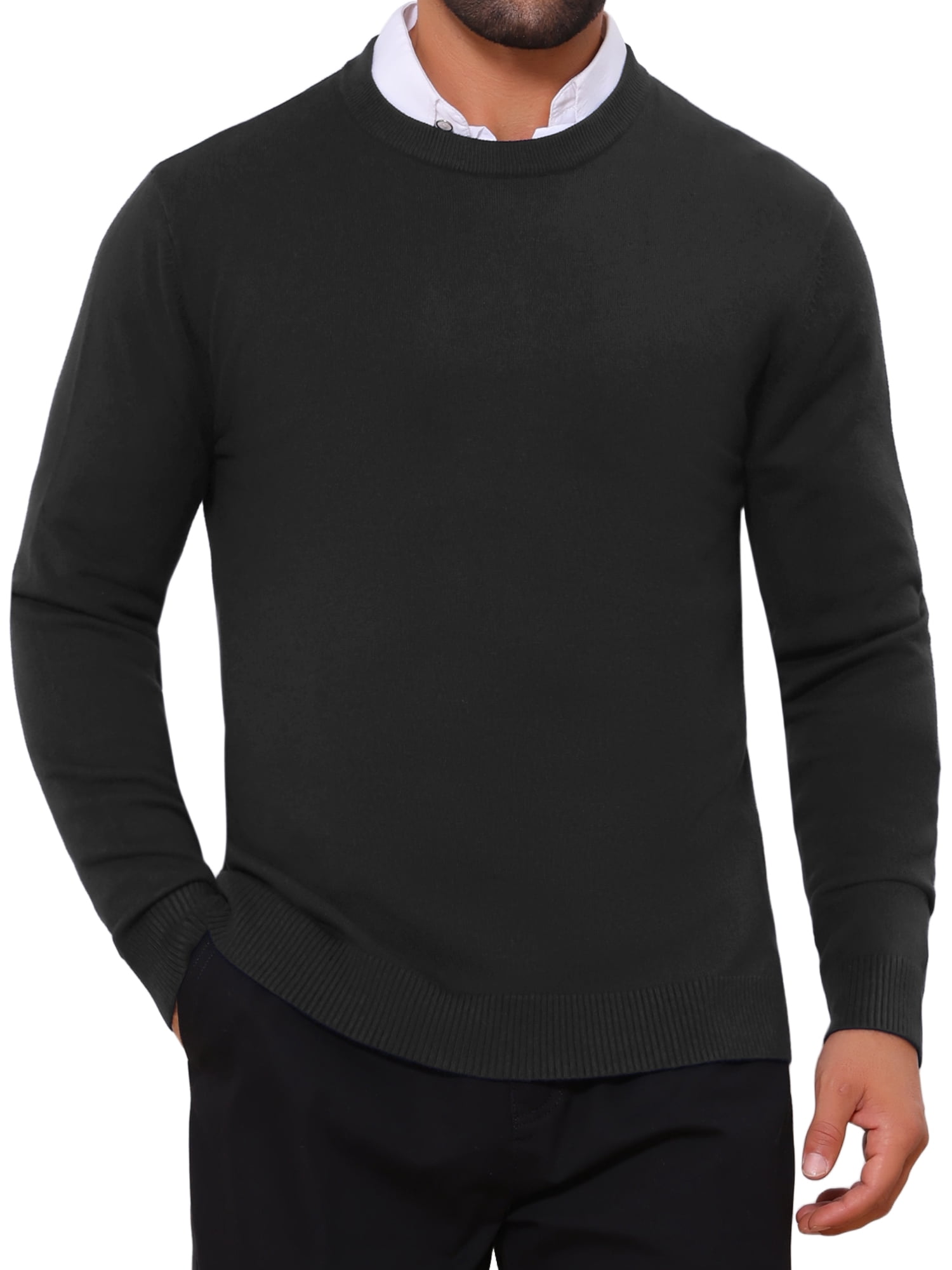DARING DIVA Men's Solid Crew Neck Long Sleeve Soft Knit Pullover Sweater L Black