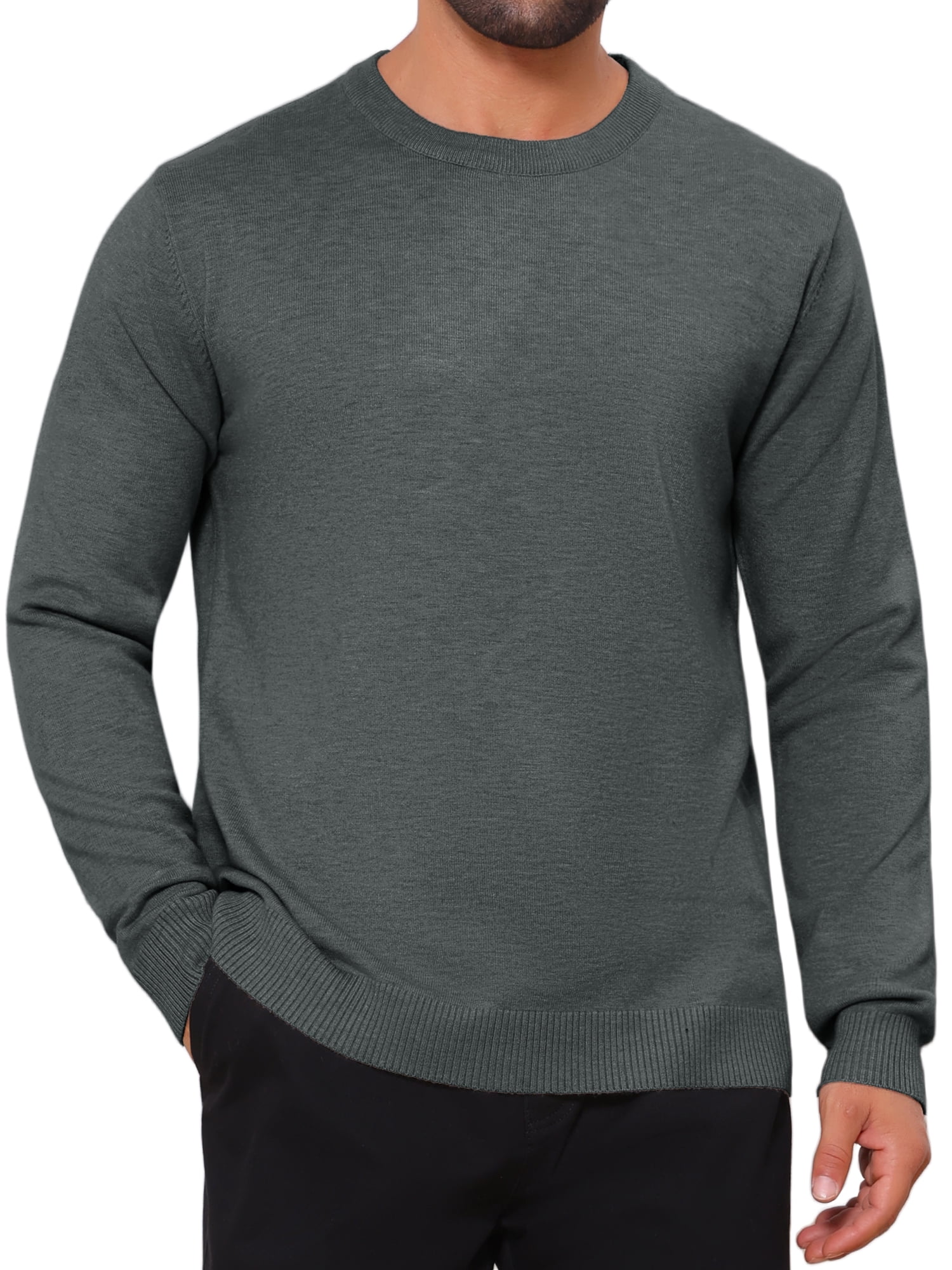 DARING DIVA Men's Solid Crew Neck Long Sleeve Soft Knit Pullover Sweater L Dark Gray