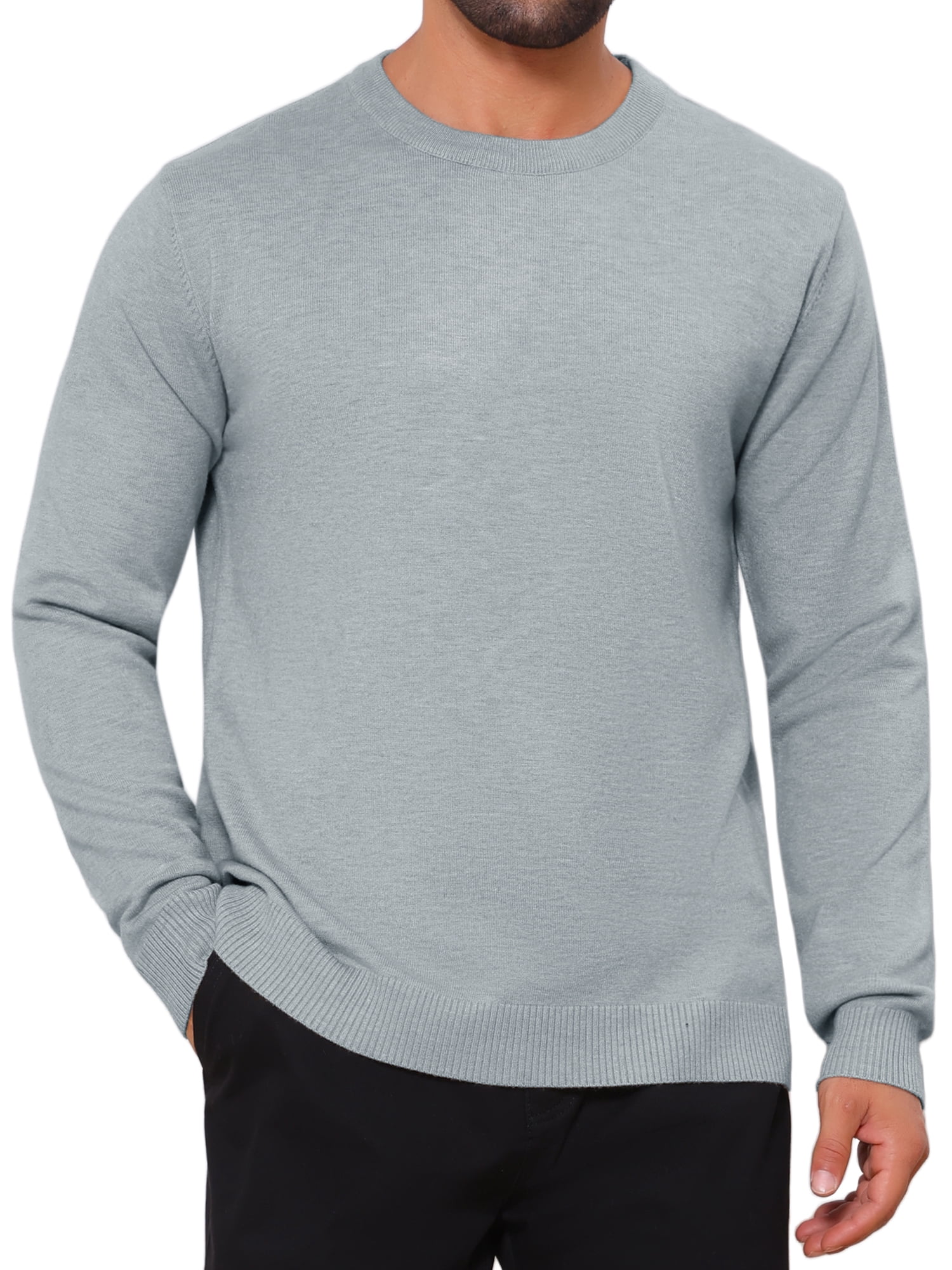 DARING DIVA Men's Solid Crew Neck Long Sleeve Soft Knit Pullover Sweater L Light Gray