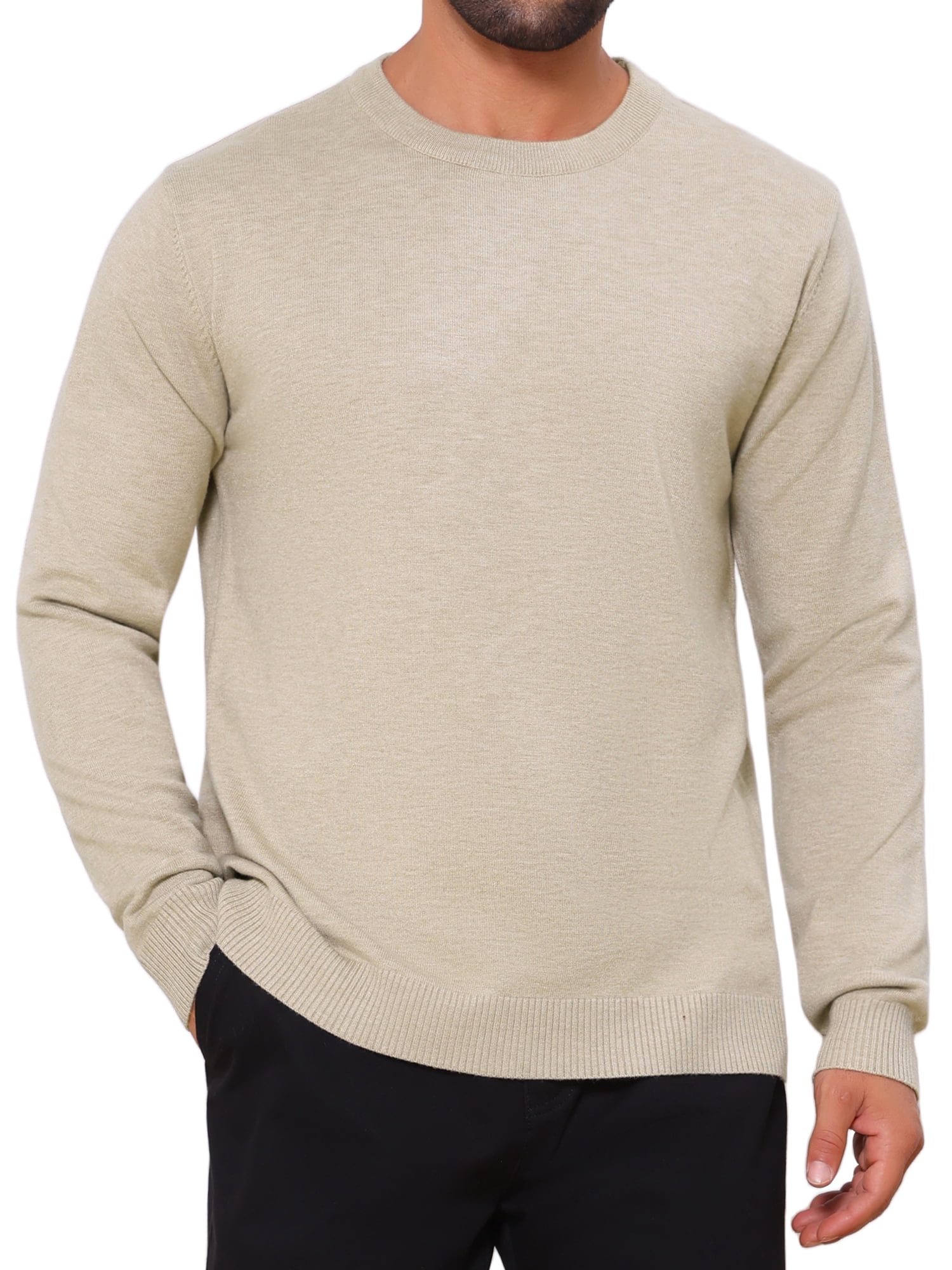 DARING DIVA Men's Solid Crew Neck Long Sleeve Soft Knit Pullover Sweater M Khaki