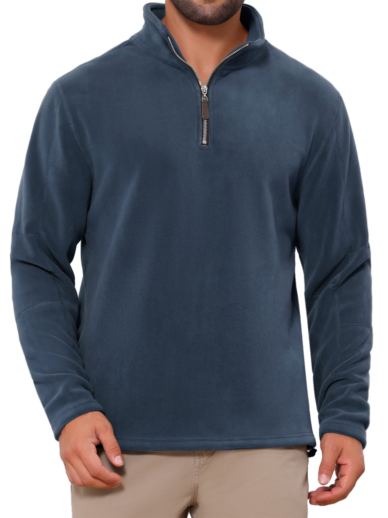 DARING DIVA Men's Solid Stand Collar Half-Zip Long Sleeve Fleece Sweatshirt L Navy Blue