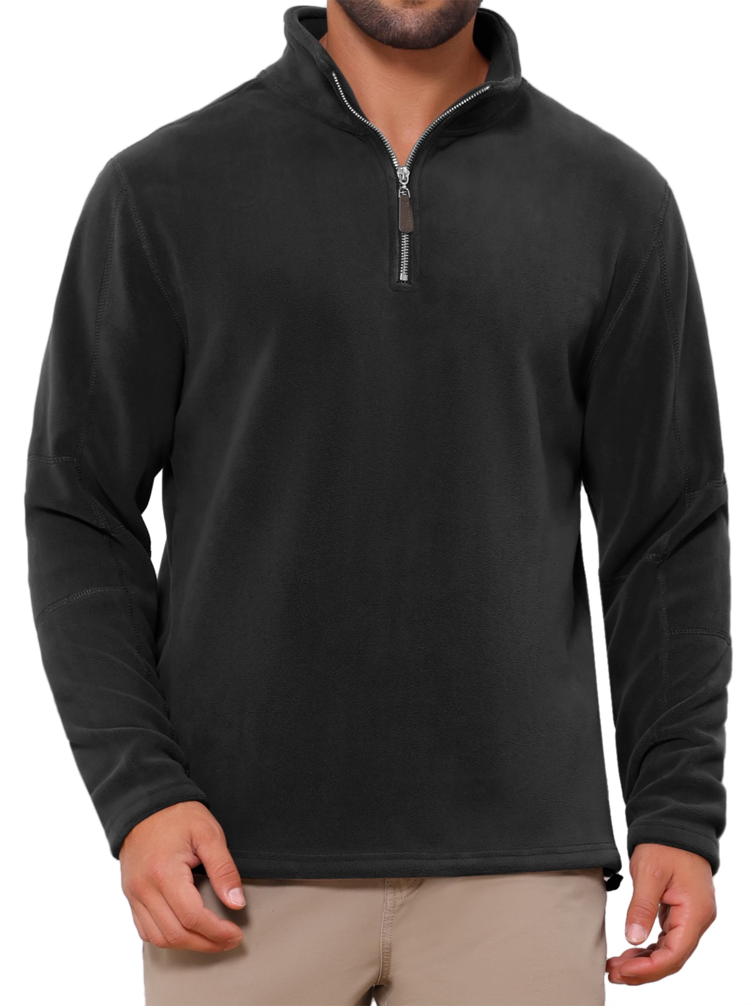 DARING DIVA Men's Solid Stand Collar Half-Zip Long Sleeve Fleece Sweatshirt S Black