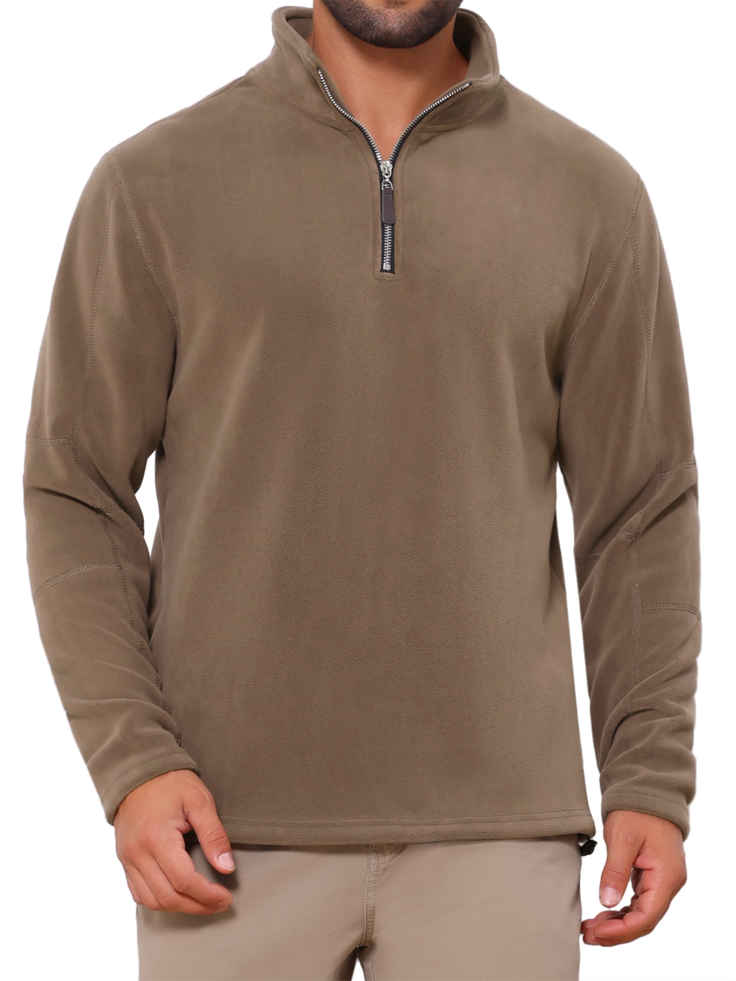 DARING DIVA Men's Solid Stand Collar Half-Zip Long Sleeve Fleece Sweatshirt S Brown
