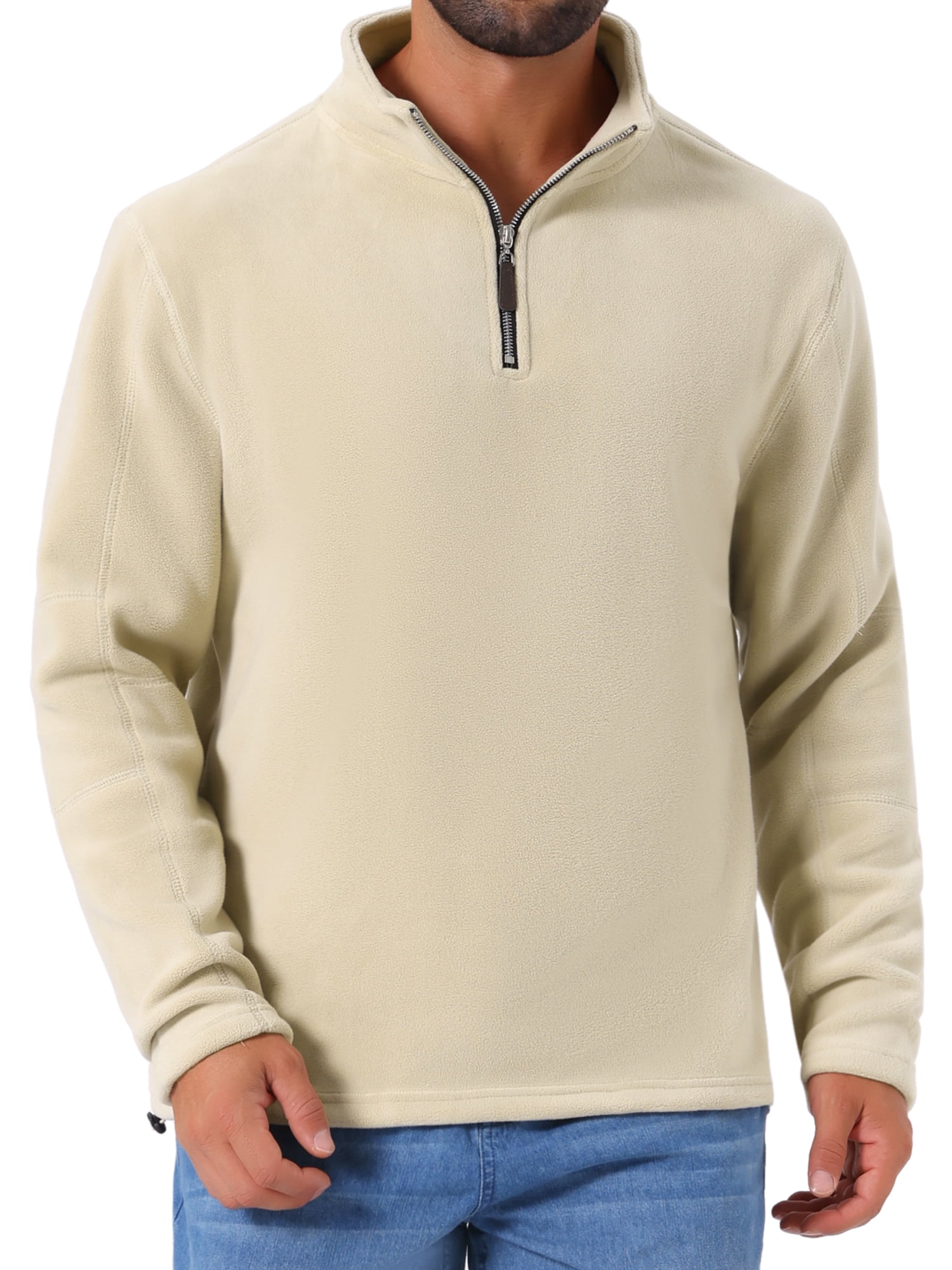 DARING DIVA Men's Solid Stand Collar Half-Zip Long Sleeve Fleece Sweatshirt S Khaki