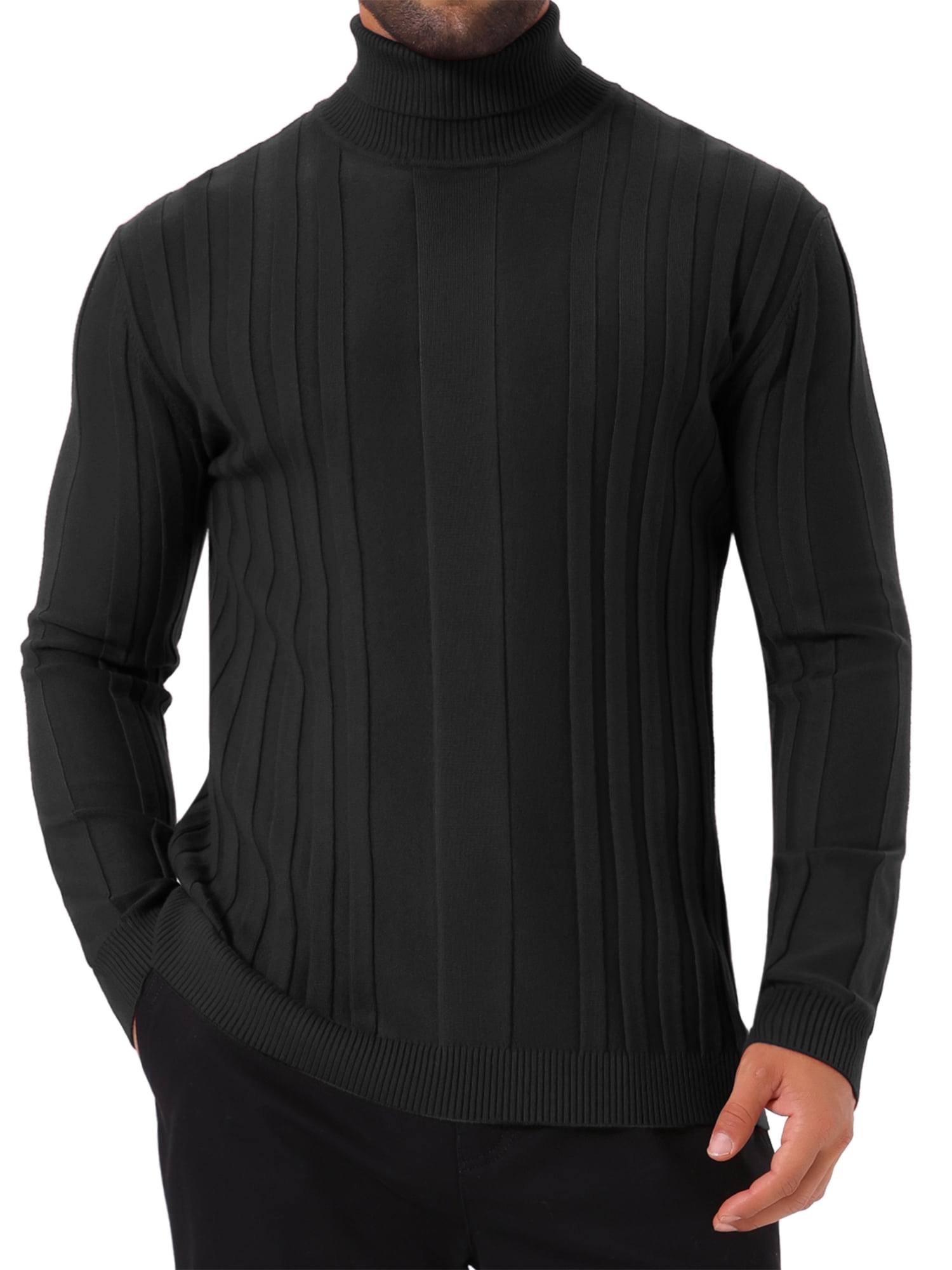 DARING DIVA Men's Solid Turtle Neck Warm Knitted Pullover Sweater L Black