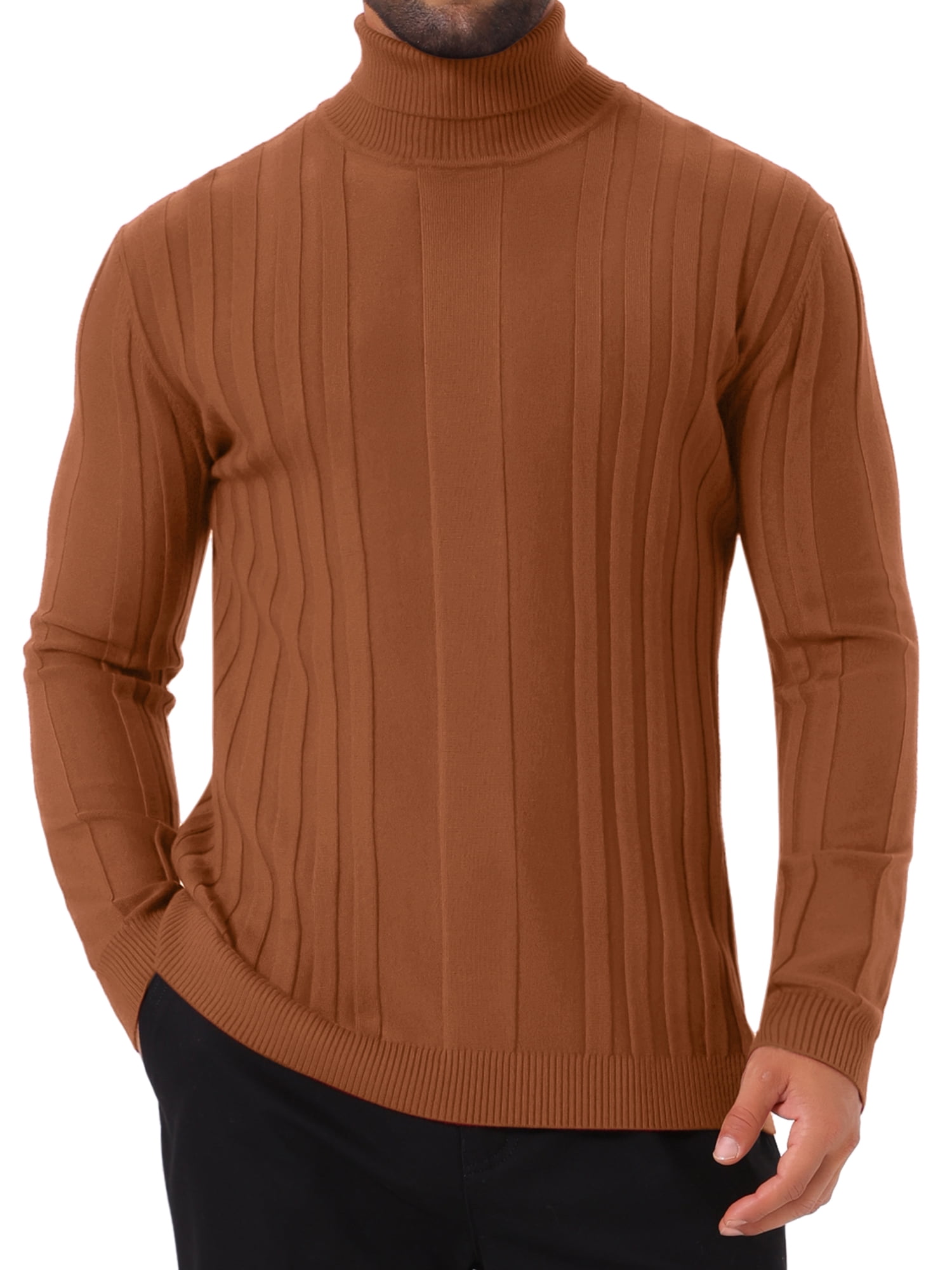 DARING DIVA Men's Solid Turtle Neck Warm Knitted Pullover Sweater L Brown