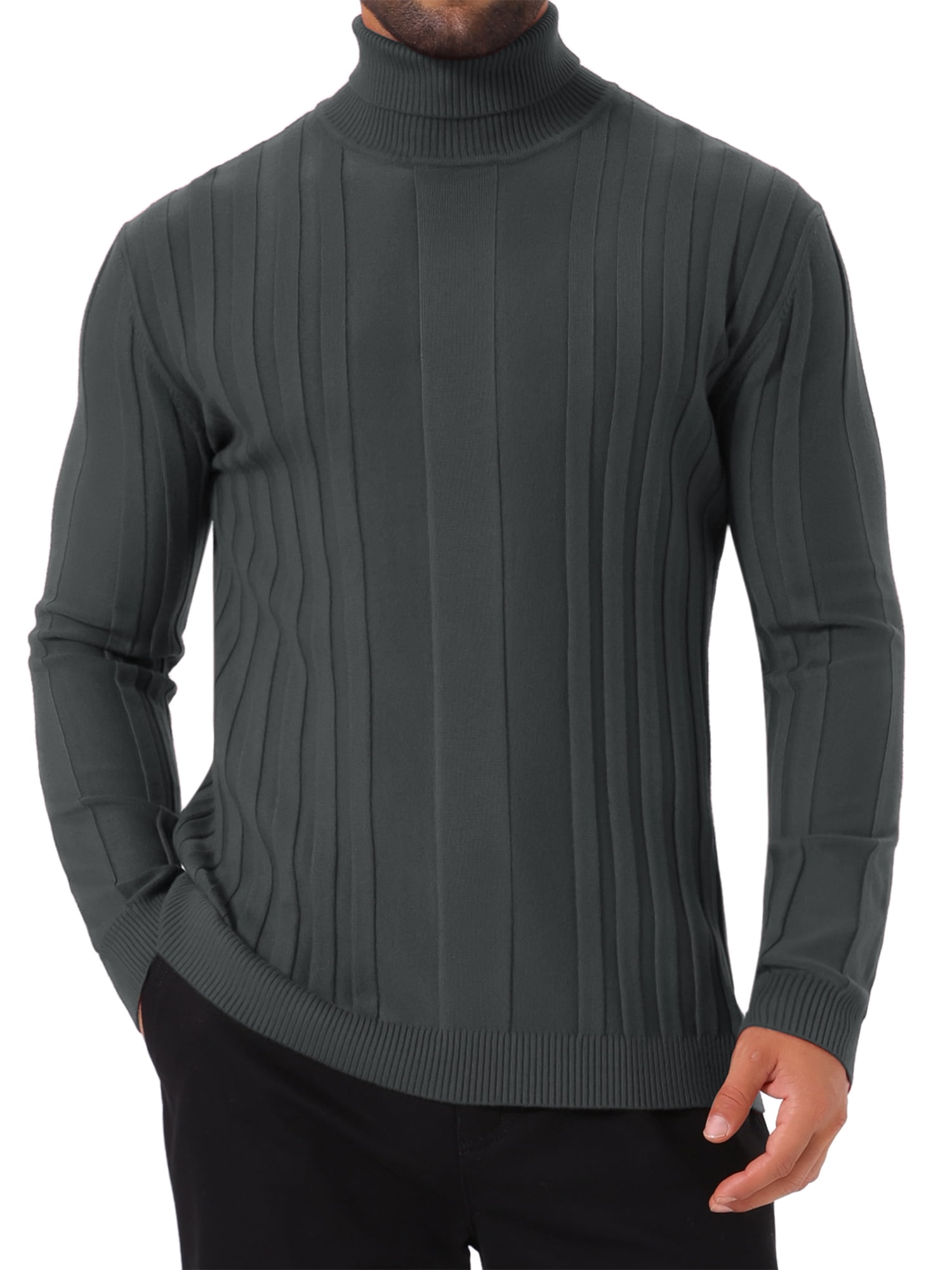 DARING DIVA Men's Solid Turtle Neck Warm Knitted Pullover Sweater M Dark Gray