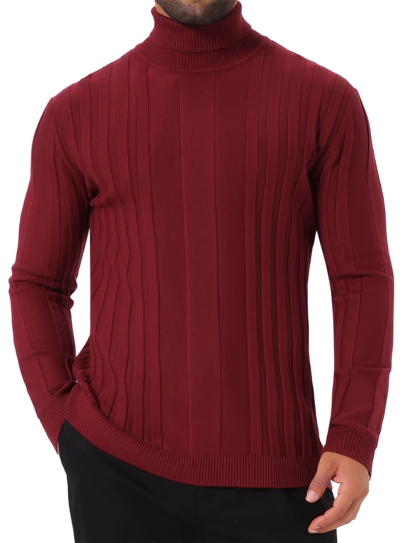 Men's Solid Turtle Neck Warm Knitted Pullover Sweater XL Red