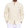 thumbnail image 1 of DARING DIVA Men's Stand Collar Long Sleeves Button Down Linen Shirts M Khaki, 1 of 7