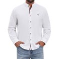 thumbnail image 1 of DARING DIVA Men's Stand Collar Long Sleeves Button Down Linen Shirts M White, 1 of 7