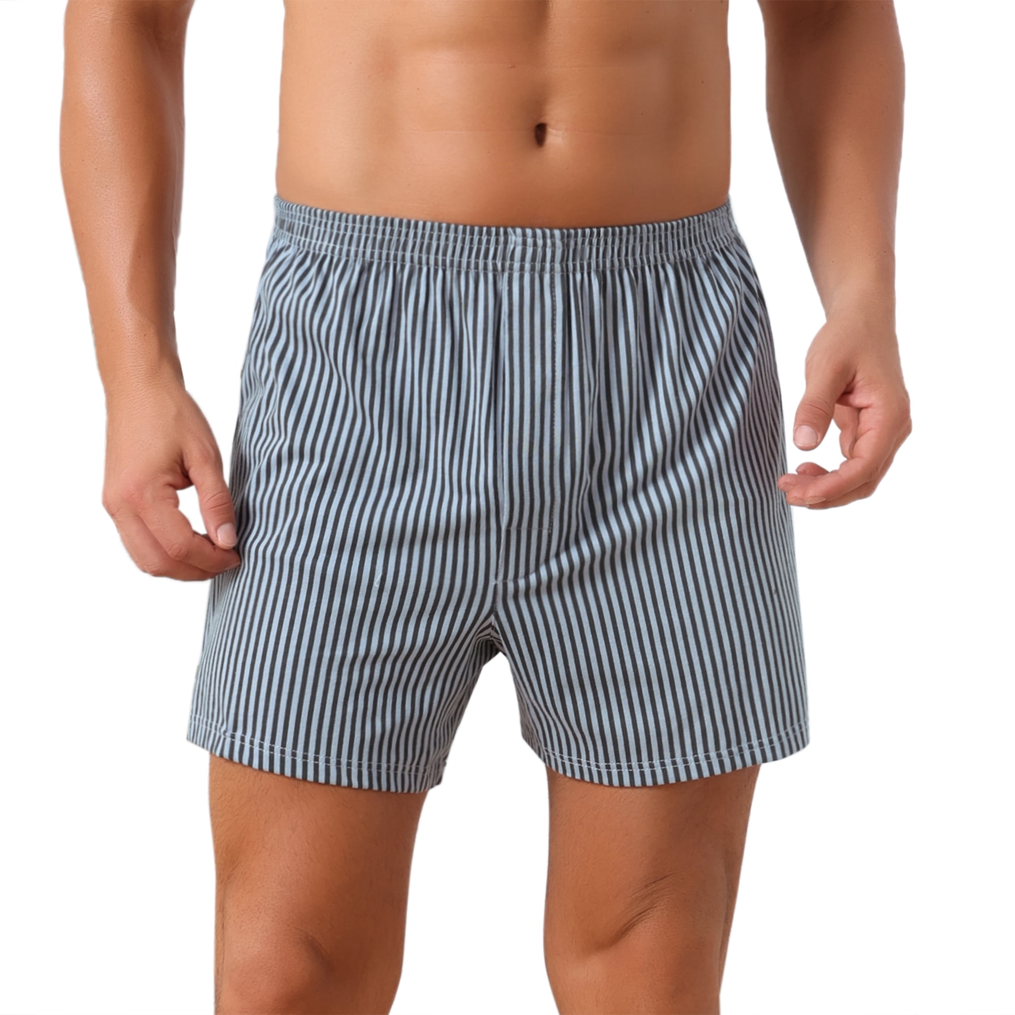 DARING DIVA Men's Striped Breathable Cotton Mid-Waisted Boxer Shorts 30 Gray