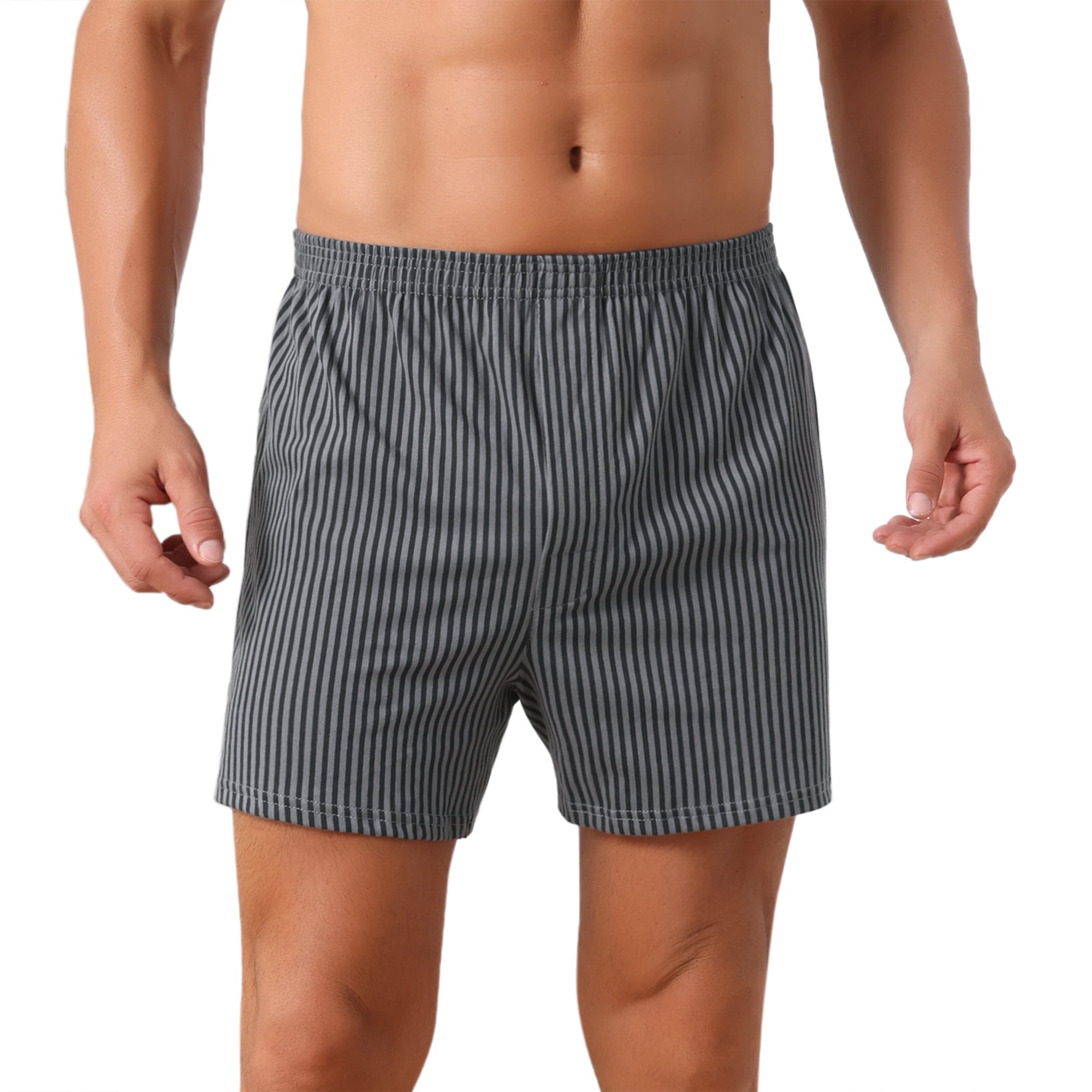 DARING DIVA Men's Striped Breathable Cotton Mid-Waisted Boxer Shorts 32 Dark Gray