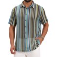 thumbnail image 1 of DARING DIVA Men's Striped Short Sleeve Button Down See Through Shirts M Blue Green, 1 of 7
