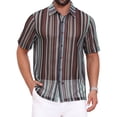 thumbnail image 1 of DARING DIVA Men's Striped Short Sleeve Button Down See Through Shirts S Gray Brown, 1 of 7