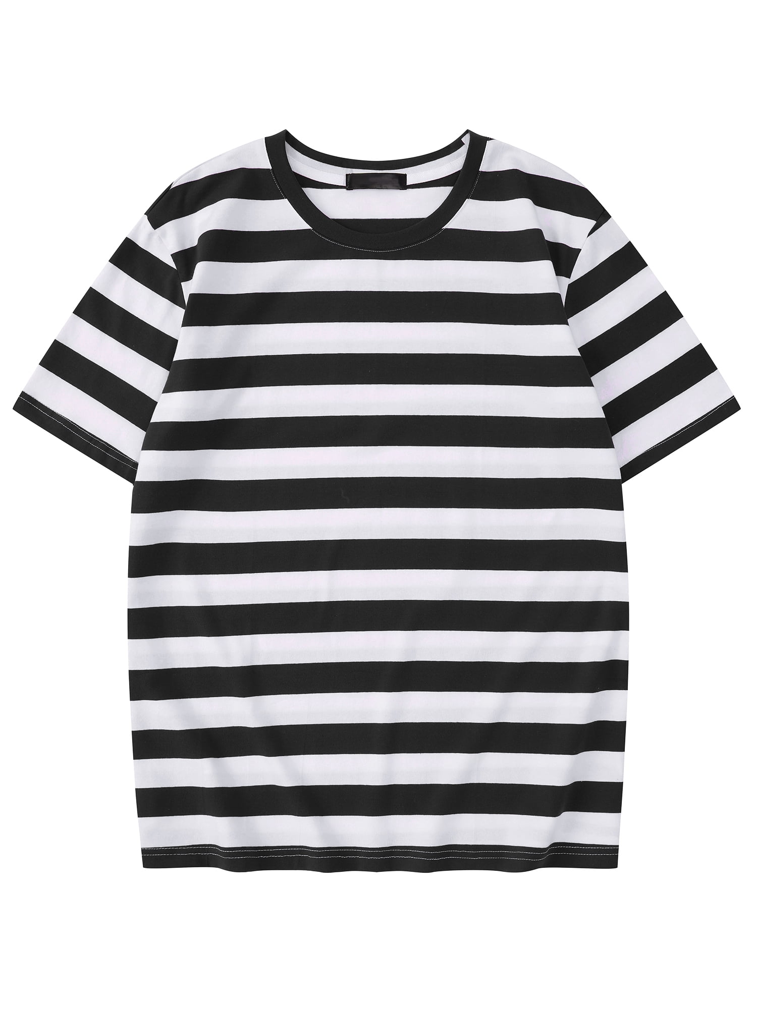 DARING DIVA Men's Striped Short Sleeve Crew Neck Casual Stripes T Shirt L Black White