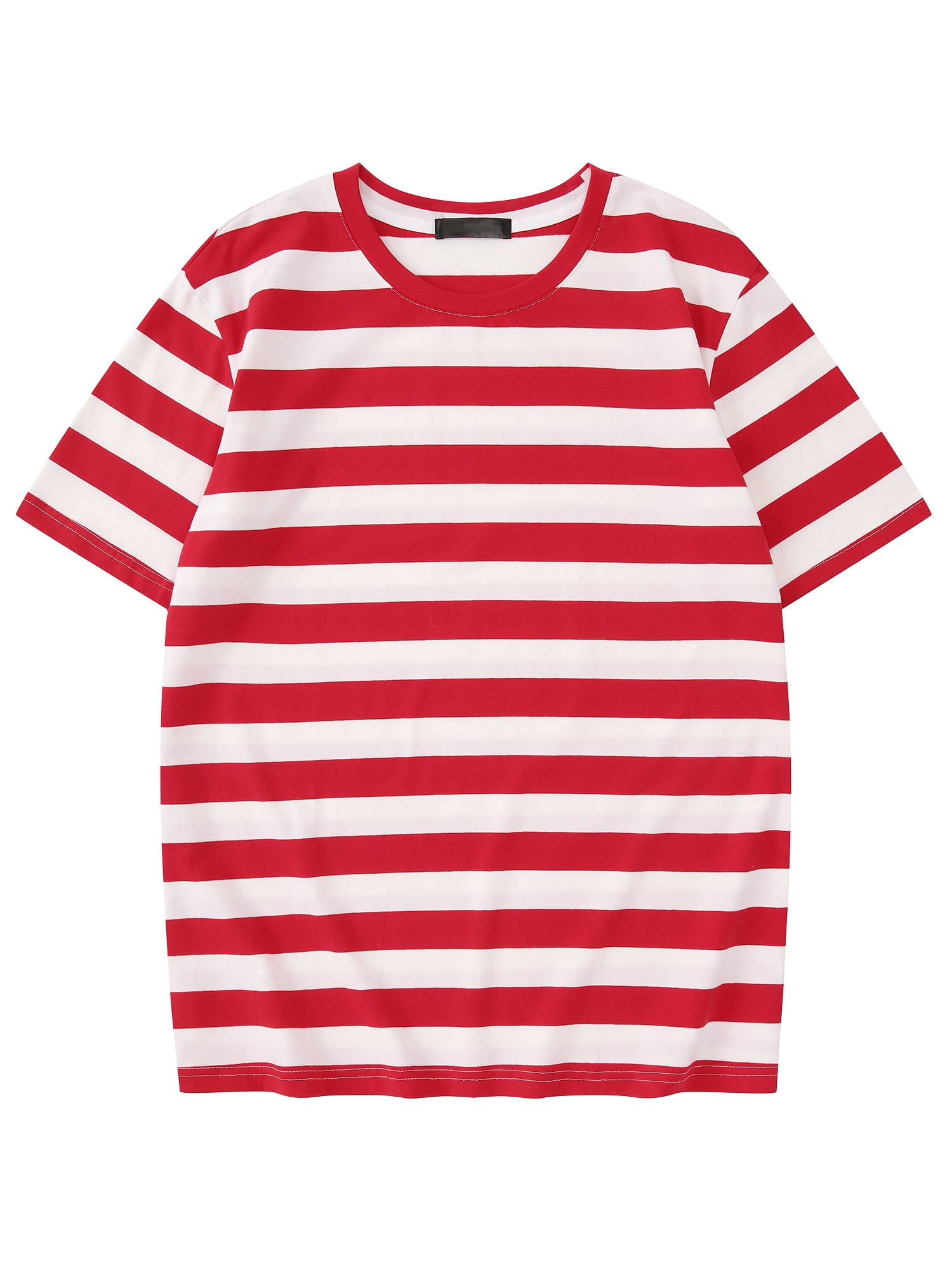 DARING DIVA Men's Striped Short Sleeve Crew Neck Casual Stripes T Shirt L Red White