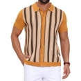 thumbnail image 1 of DARING DIVA Men's Striped Short Sleeves Button Down Jacquard Polo Shirts 2XL Dark Yellow, 1 of 7