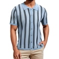thumbnail image 1 of DARING DIVA Men's Striped Short Sleeves Button Down Jacquard Polo Shirts M Light Blue, 1 of 6