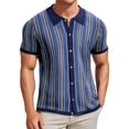 thumbnail image 1 of DARING DIVA Men's Striped Short Sleeves Button Down Jacquard Polo Shirts XL Dark Blue, 1 of 6