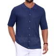 thumbnail image 1 of DARING DIVA Men's Striped Summer Short Sleeve Knitted See Through Shirts 2XL Dark Blue, 1 of 7