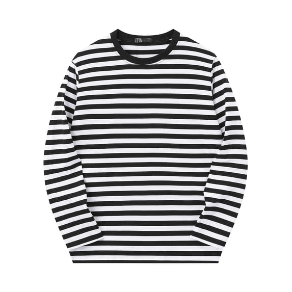 DARING DIVA Men's Striped Sweatshirts Stripes Long Sleeve Casual T-Shirt S Black White