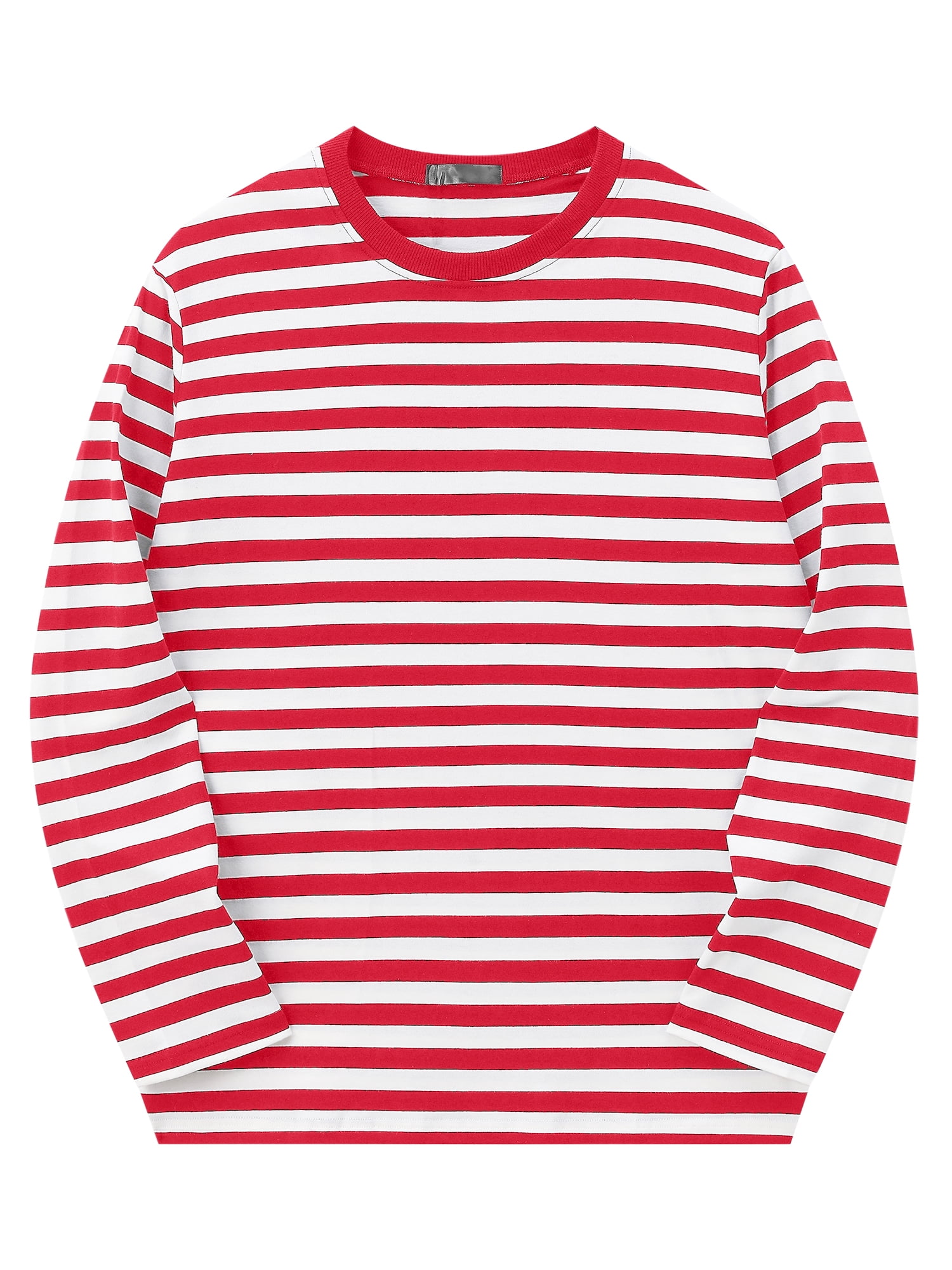DARING DIVA Men's Striped Sweatshirts Stripes Long Sleeve Casual T-Shirt S Red White