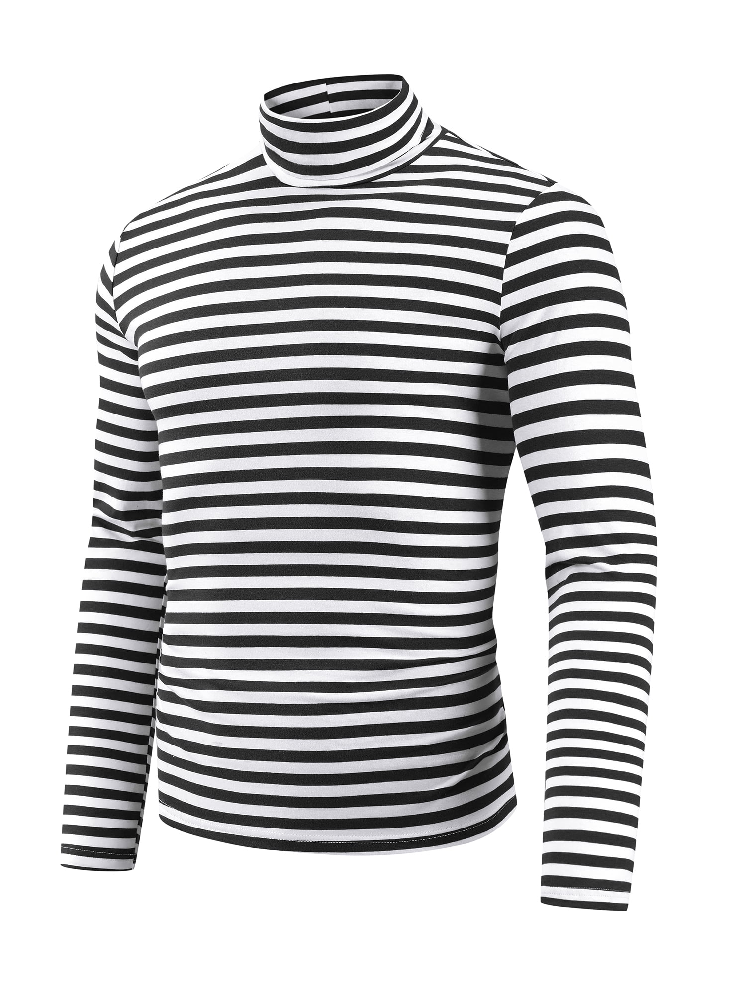 DARING DIVA Men's Striped Turtleneck Long Sleeves Pullover Stripes T-Shirt M Black White