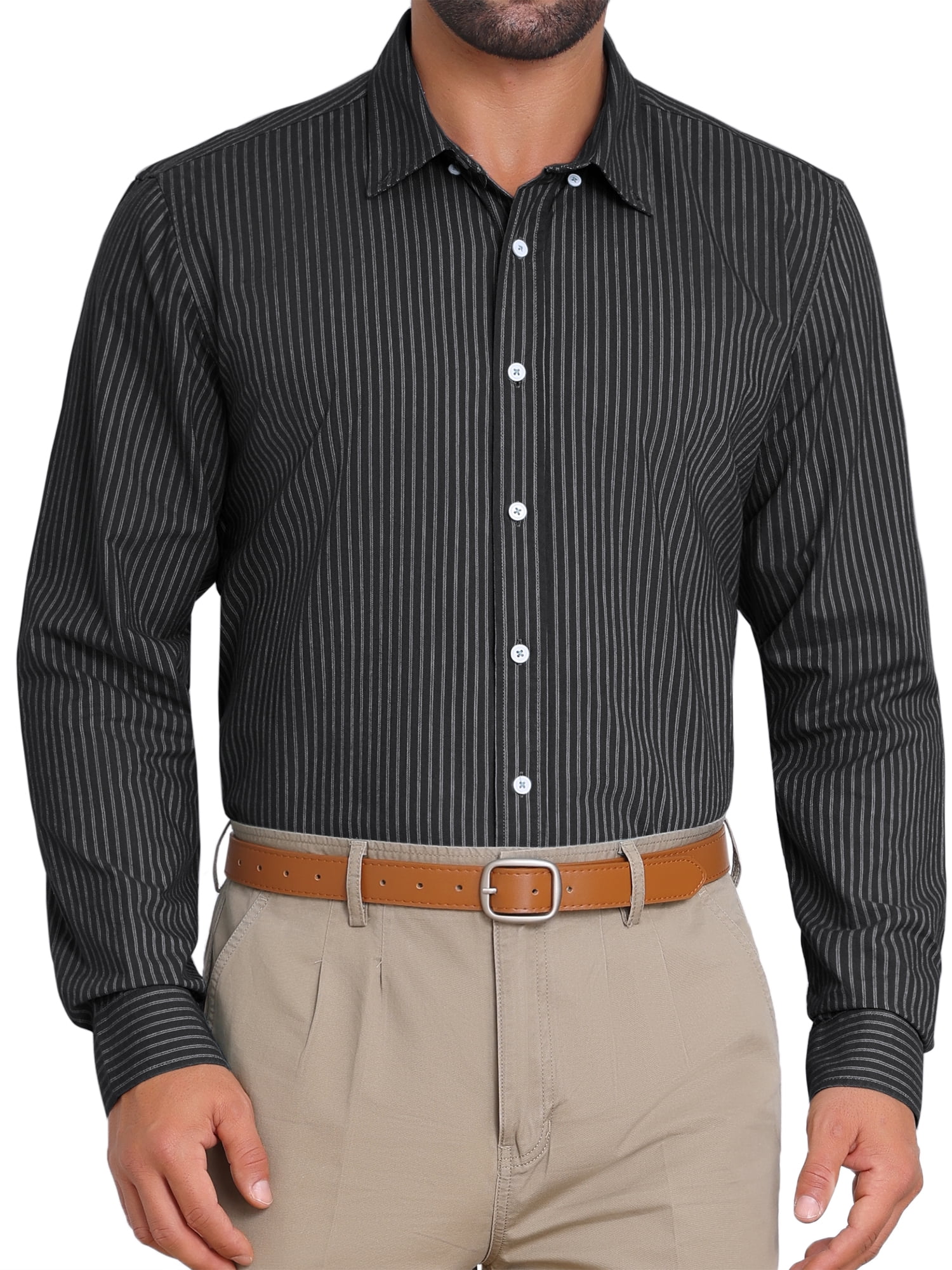DARING DIVA Men's Stripes Long Sleeved Button Down Business Dress Shirts M Black