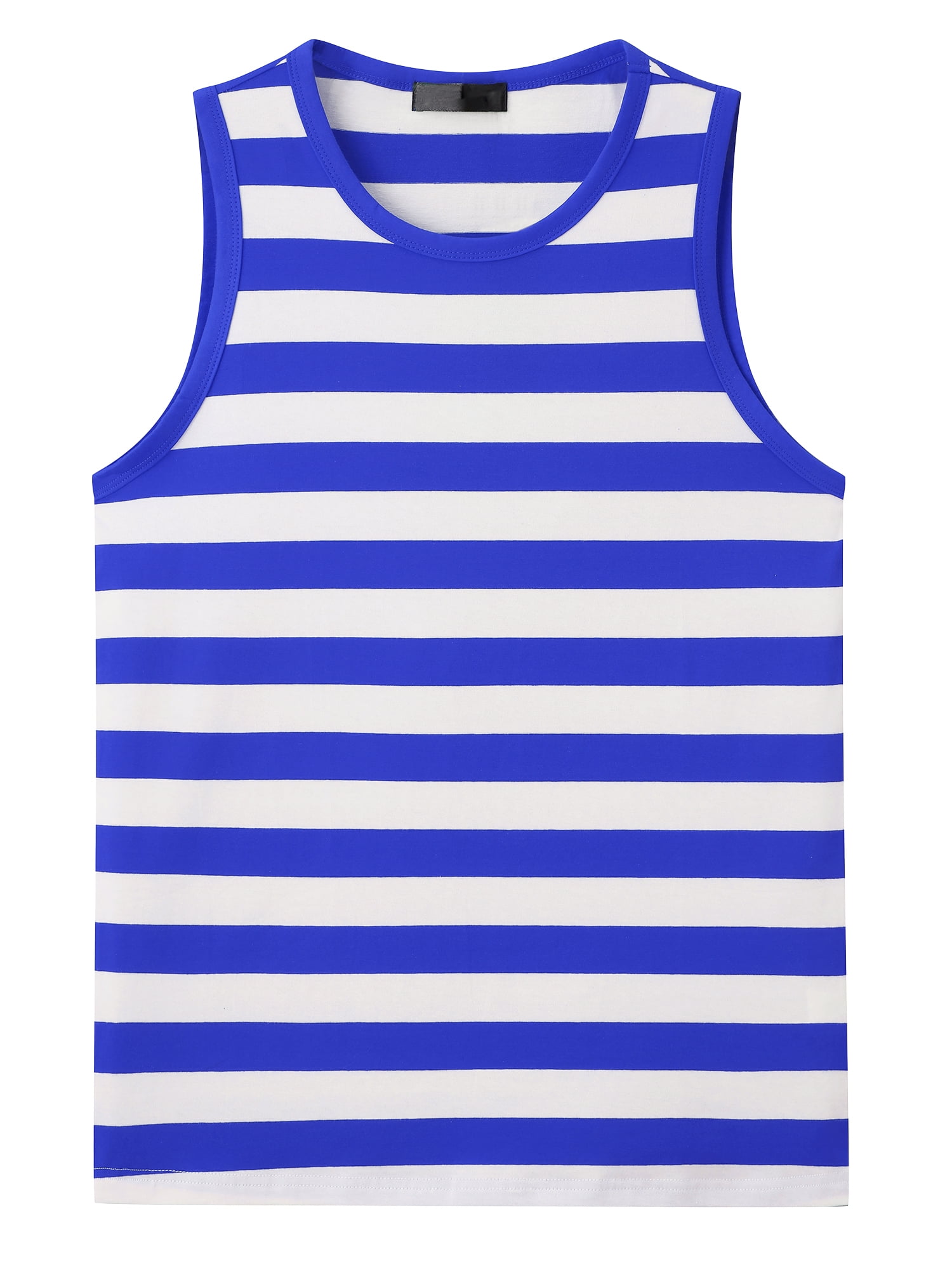DARING DIVA Men's Stripes Tank Sleeveless T-Shirt Crew Neck Striped Vest L Blue White