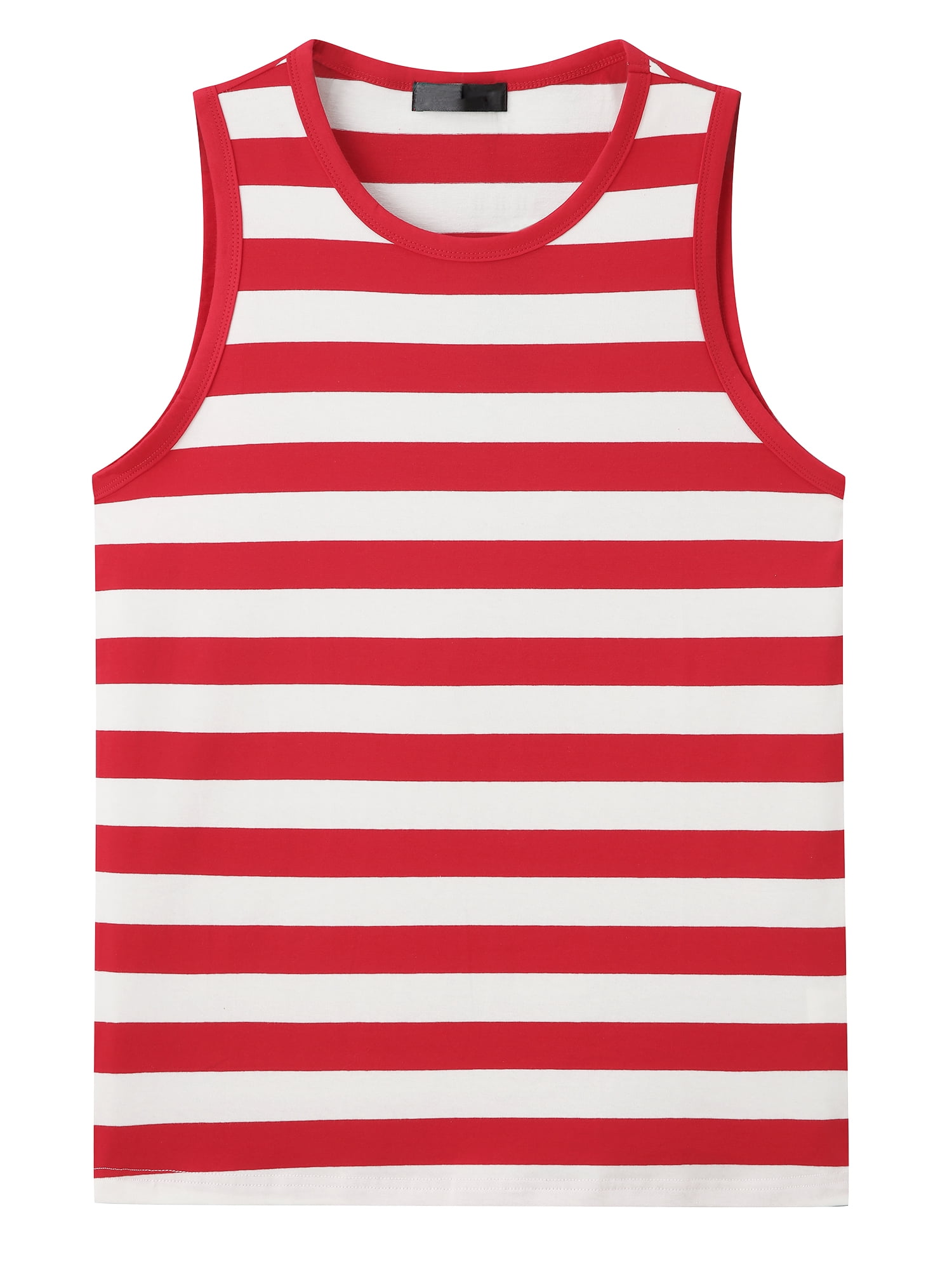 DARING DIVA Men's Stripes Tank Sleeveless T-Shirt Crew Neck Striped Vest L Red White