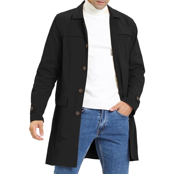 DARING DIVA Men's Stylish Notch Lapel and Single Breasted Trench Coat XS Black