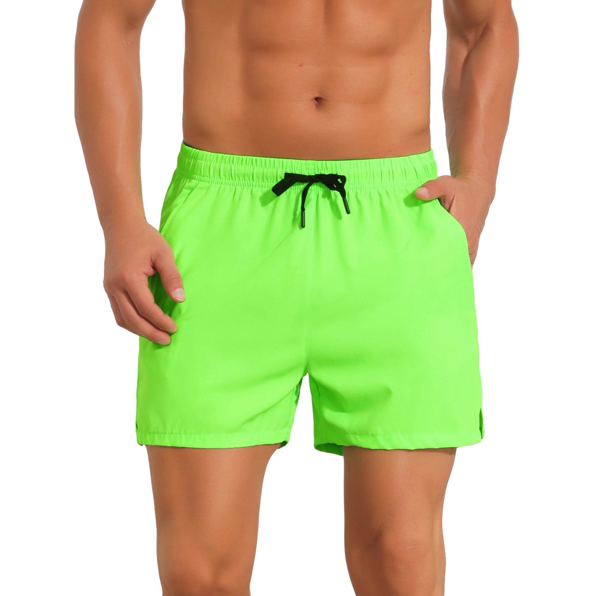 DARING DIVA Men's Summer Beach Elastic Waist Solid Board Shorts with Pocket 36 Light Green