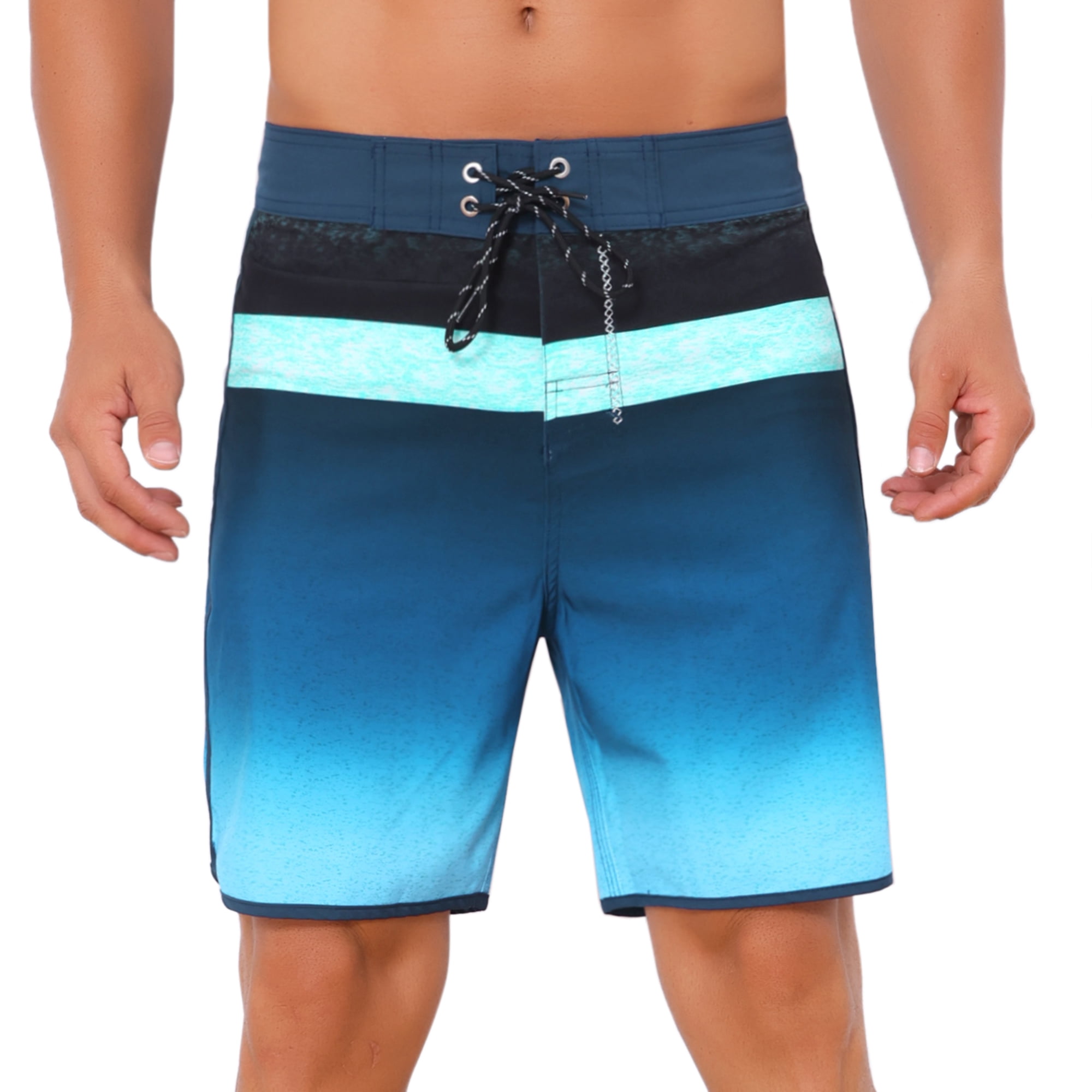 DARING DIVA Men's Summer Drawstring Elastic Waist Color Block Beach Shorts 30 Dark Blue