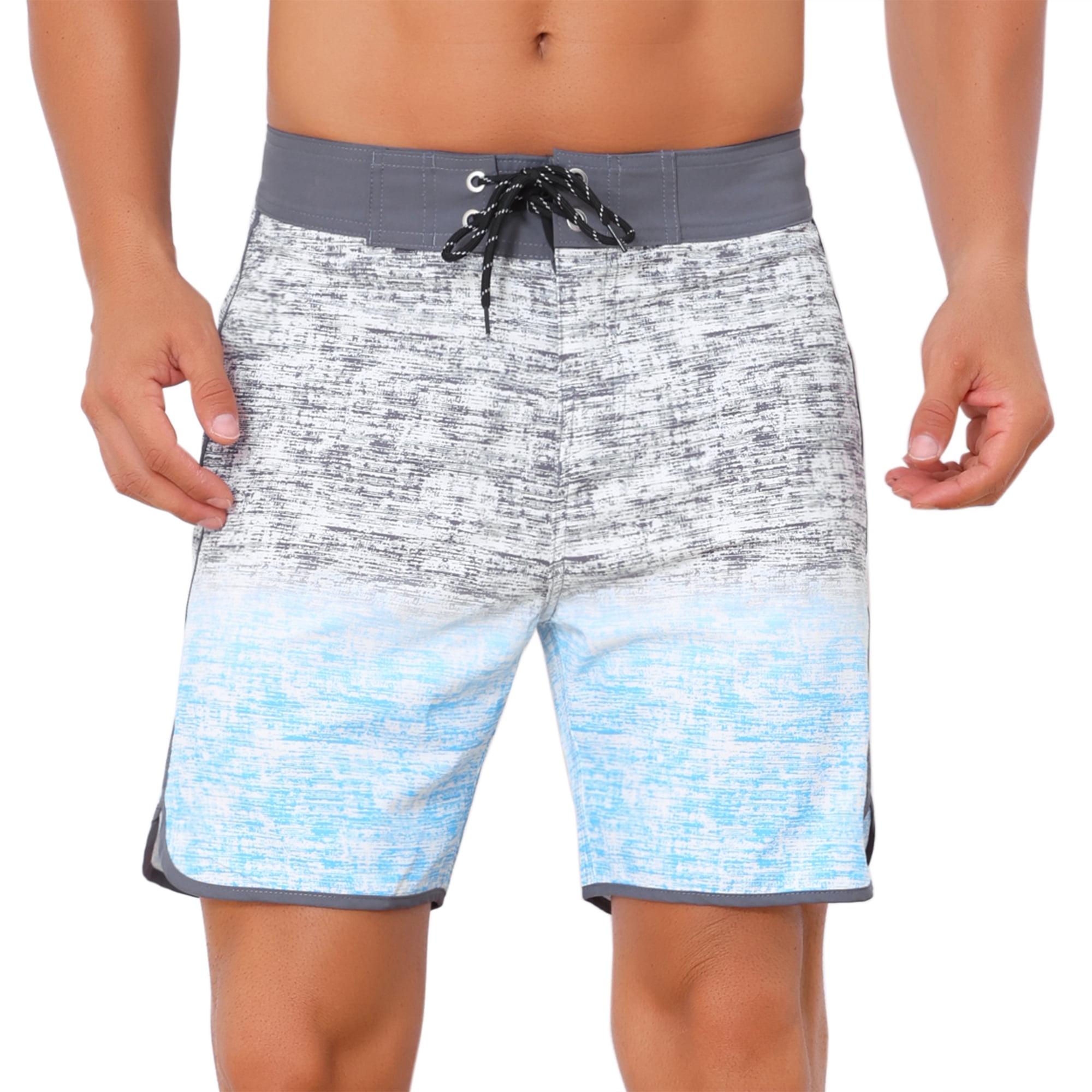 DARING DIVA Men's Summer Drawstring Elastic Waist Color Block Beach Shorts 36 Light Gray